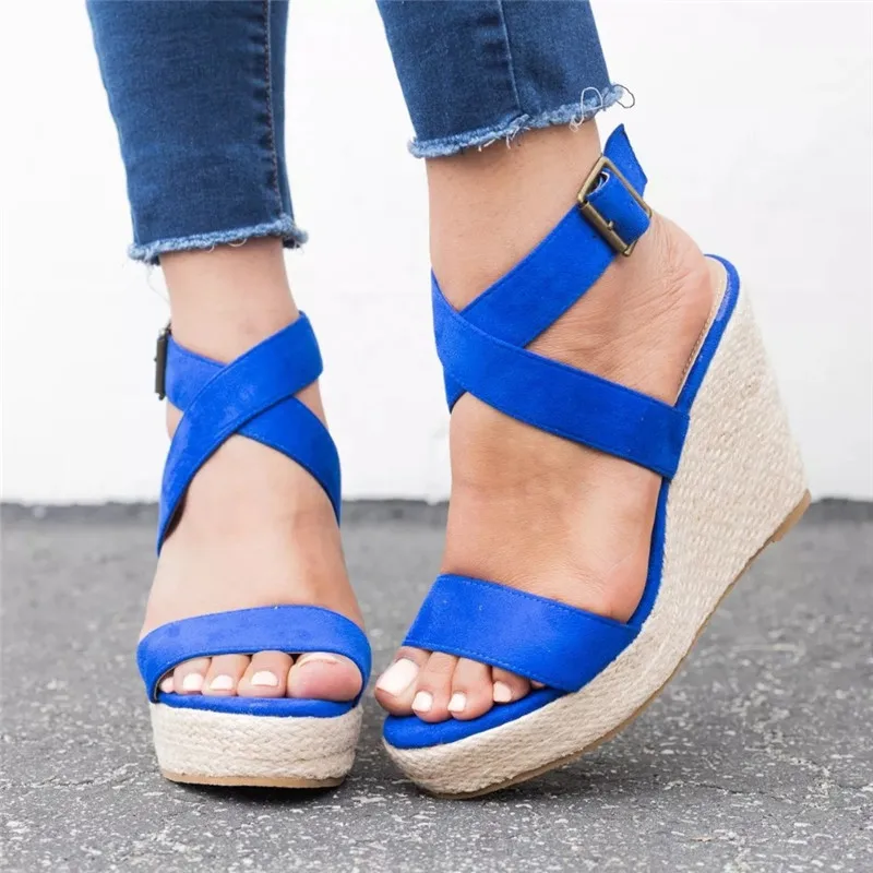Leopard Wedge Sandals Summer Peep Toe Flock Buckle Strap Women Platform Espadrilles Sandal Plus Size 43 High Heels Shoes Female  (9)