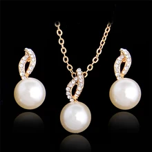 H:HYDE Luxury Imitation Pearl Necklace Earrings Wedding Jewelry Sets Fashion Crystal Bridal Jewellery Set for Women Bridal Gift