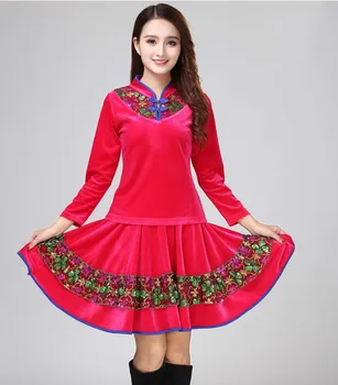 

Dance Outfit Women New Square Dance Costume Set Gold Velvet Winter Long Sleeve Middle And Old Age Performance Costumes