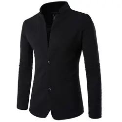 Черный блейзер мужская мода повседневная мужская s куртки и пальто однобортный Стенд-up мужская куртка 3XL