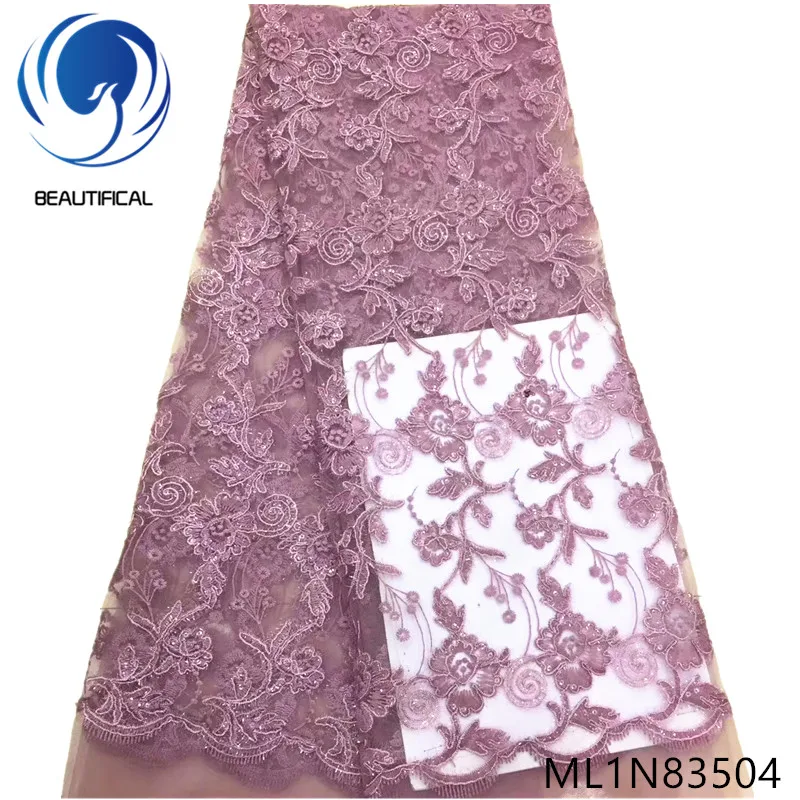 

Beautifical french lace fabrics Latest embroidery design nigerian bridal net lace 5yards/lot sequins net lace fabric ML1N835