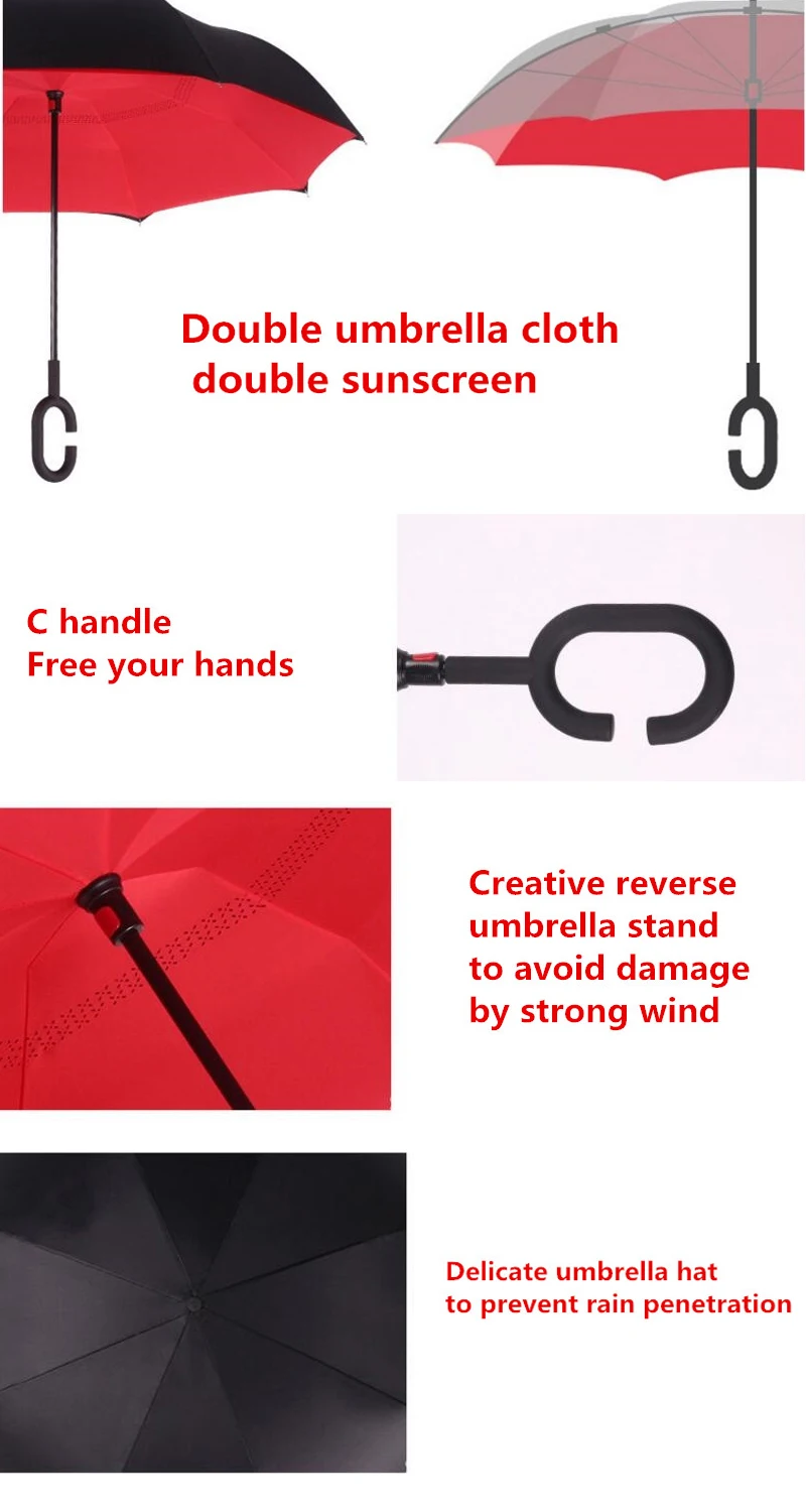 4.Folding Reverse Umbrella Double Layer Inverted Windproof Car rain Women men kids Umbrellas C-Hook Hands sun parasol