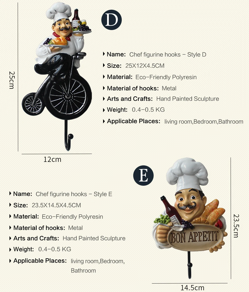 Статуэтка шеф-повара настенный крючок из смолы для гостиной кухни креативная Модель Европейского персонажа украшения для дома и сада украшения