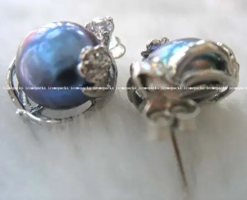 FREE SHIPPING wholesale 12-13mm freshwater pearl black baroque earring | Украшения и аксессуары