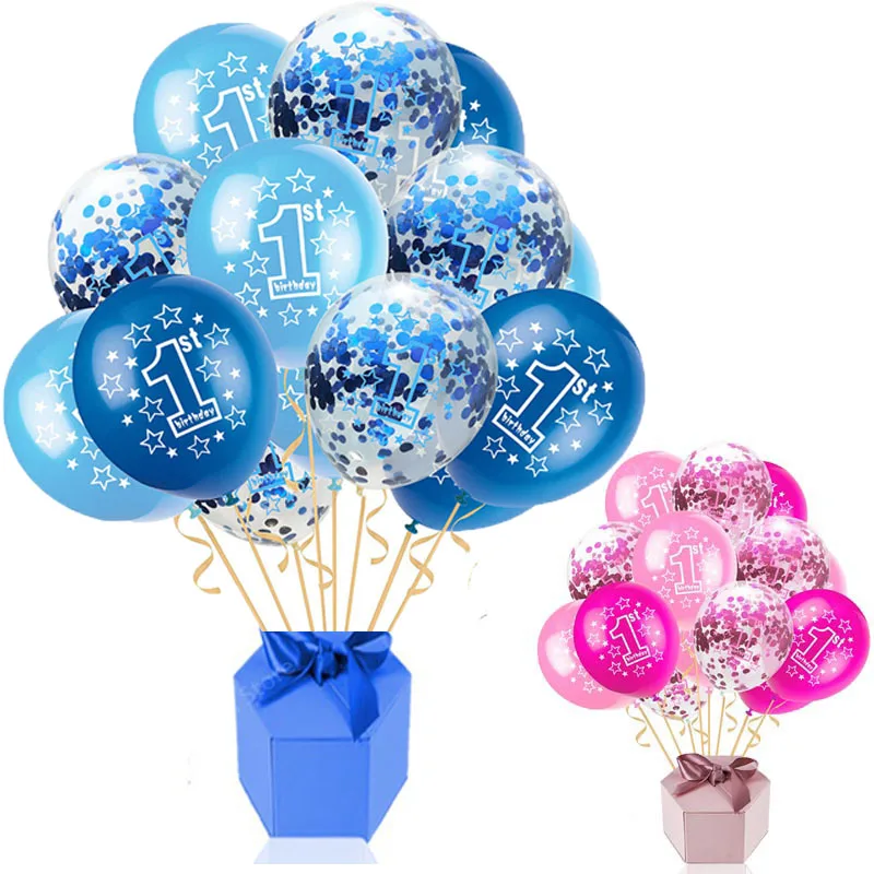 

Baby Shower Boy Girl Latex Balloons Confetti Banner Set 1st Birthday Party Decoration Kids Happy Birthday Balloon 1 Year S7YN