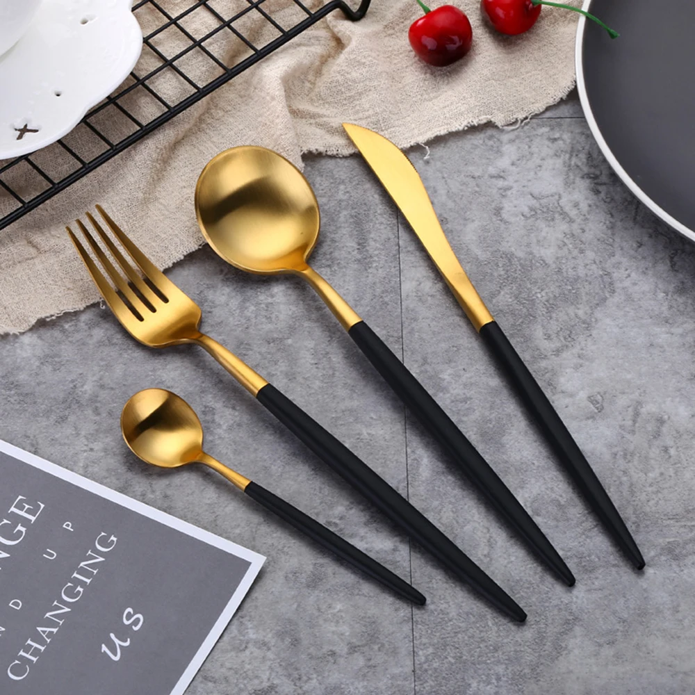 

Portugal Cutlery Set Stainless Steel Dinnerware Gold Cutlery Tableware Set Mirror Polished Dinner Knife Fork Set 24pcs/set