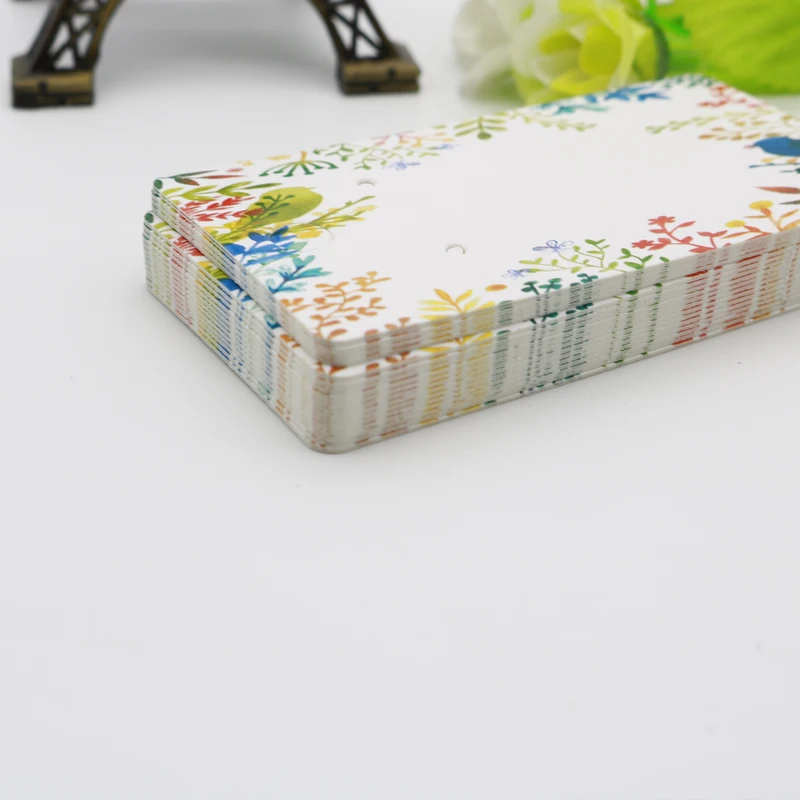Красочные филиал печатные карты для серег 4,5x8,5 см 100 шт./лот бумажные ювелирные изделия серьги дисплей& Упаковка открытки с этикетками принимаются на заказ