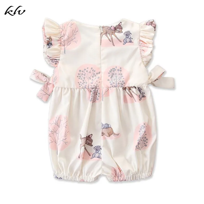 

Newborn Baby Clother Sleeveless Jumpsuit Children Summer Bodysuit Cute Animal Print Bow Girls Crawling Suit Onesies