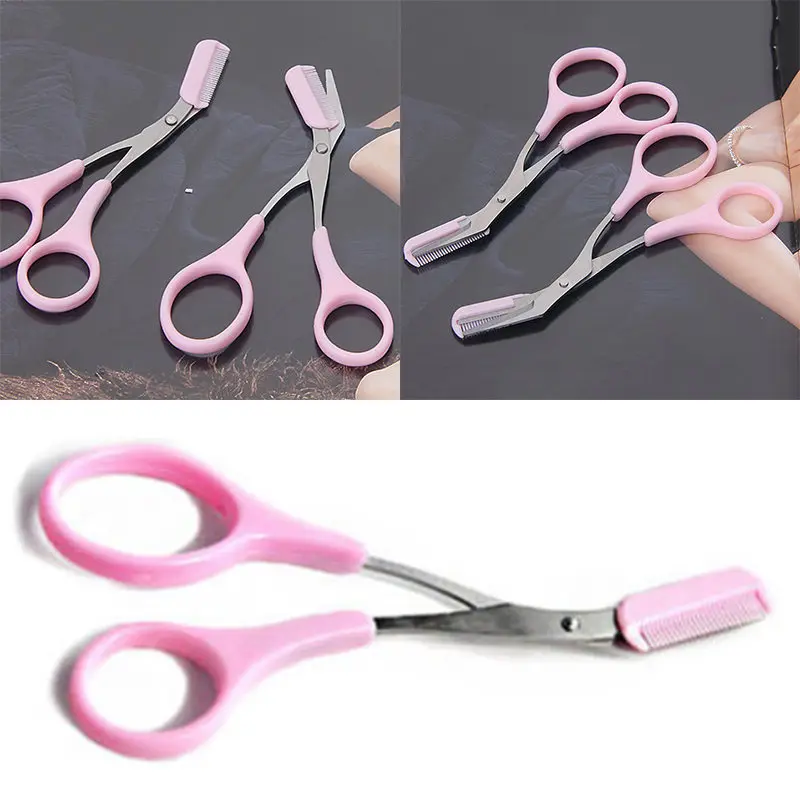 Shellhard 1pc Portable Women Eyebrow Trimmer Scissors Comb Eyelash Hair Cutter Remover For Makeup Tool