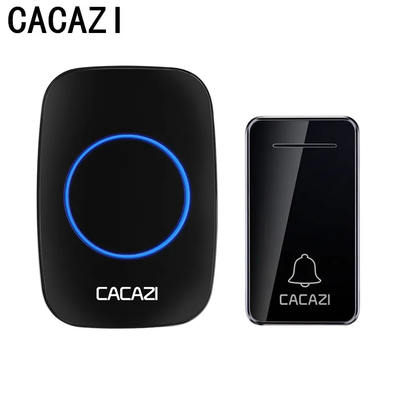 CACAZI дверной звонок беспроводной водонепроницаемый самопоколение 200 м удаленный светодиодный свет 36 колокольчиков 4 громкости легко использовать анти-помех домашний звонок - Цвет: Black 1x1