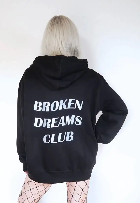 Skuggnas Broken Dreams Club Светоотражающая Толстовка черная Tumblr вдохновленная Эстетическая Пастельная гранж эстетика унисекс tumblr Черная Толстовка