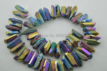 

20~25mm All Similar length Short Rainbow Color Plated Natural Rock Crystal Stick Point Loose Beads 5 strands per lot