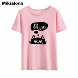 Миссис win Harajuku Kawaii Cat Футболка Femme смешной черный белая футболка Для женщин топы Изделие из хлопка с короткими рукавами основной графических