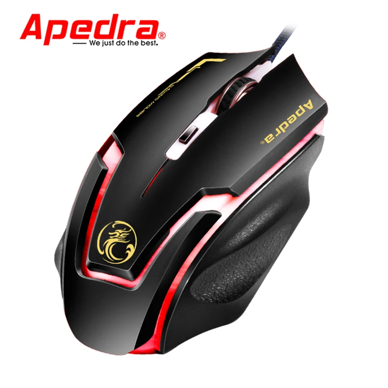 Apedra 6 пуговицы компьютерных игр мышь 3200 точек светодиодный дюйм LED оптическая USB