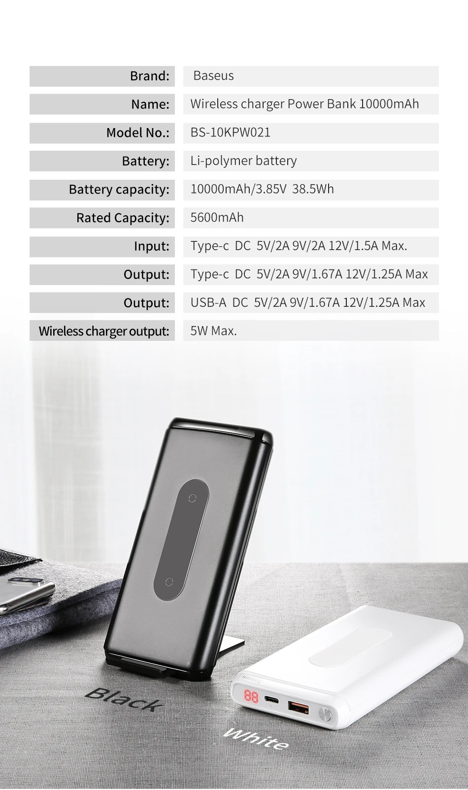 Baseus Беспроводной внешний аккумулятор 10000 мАч для iPhone XR Xs Max портативный внешний аккумулятор ЖК-дисплей QC3.0 быстрое зарядное устройство Внешний аккумулятор