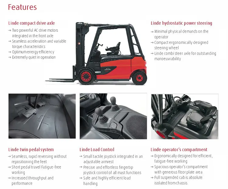 Linde 3,5 t 4t 4,5 t 5t Электрический вилочный погрузчик 388 серии E35 E40 E45 E50 Электрический счетчик сбалансированный вилочный погрузчик тонн 4 тонн 5 тонн