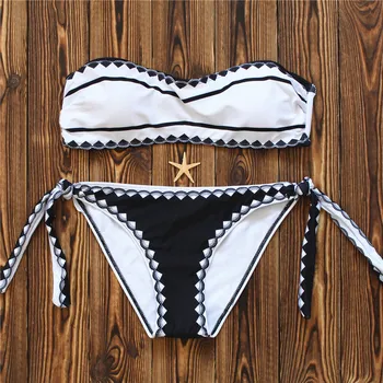 

2018 Bandeau Top Bikini Set Swimwear female push up Bikinis women Bathing Suits Simple Swimsuit Swim Wear Brazilian biquini