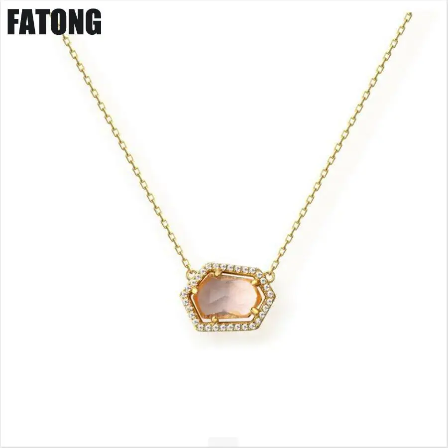 

Original irregular natural hibiscus stone topaz geometric shape diamond 925 sterling silver jewelry female. J0138