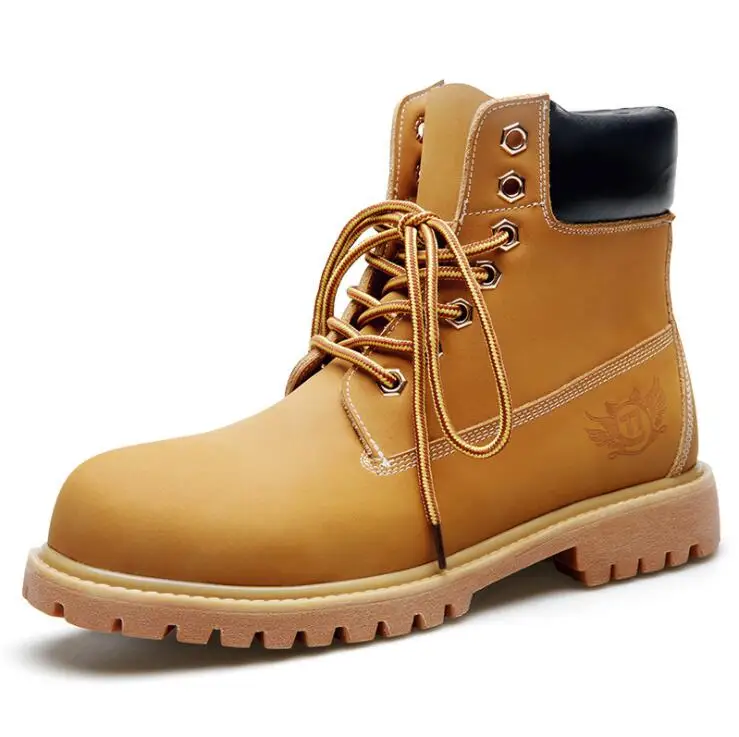 

AMSHCA Men Cow Leather Boots Work Safety Shoes for Man Fashion Ankle Boot Color Yellow