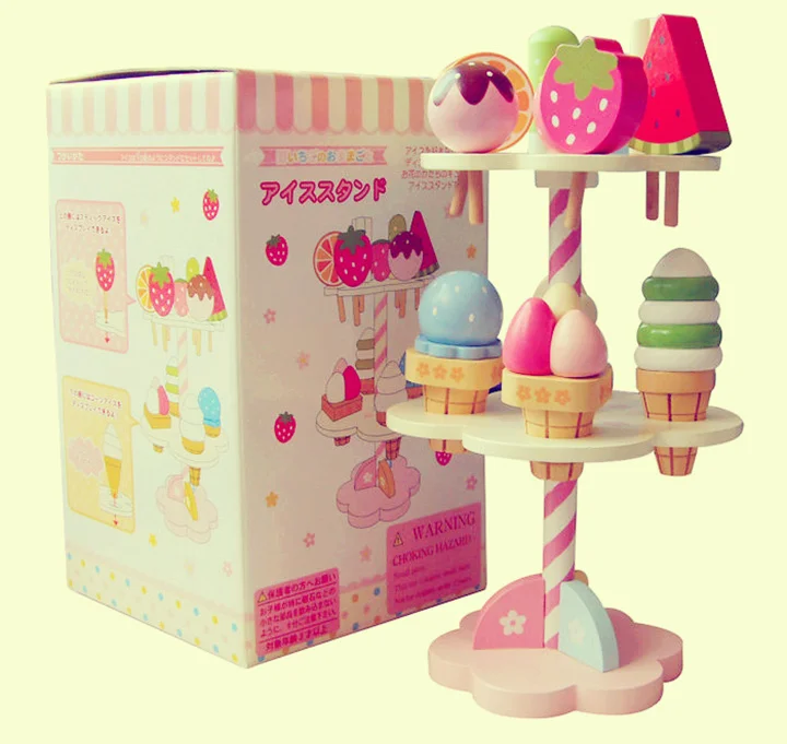 

Wooden Mother Garden Strawberry three layer cake Ice cream toy Pretend Play House kitchen toys best Cooking gift for baby girl