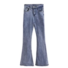 Женская одежда Джинсы джинсы с высокой талией Весна Лето Новые расклешенные брюки карманы ретро джинсы женские дял похудания подходят Винтаж harajuku Твердые