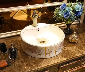 

Bathroom Porcelain Vanity North Europe Style Vessel Sink Ceramic Ancient Counter top Washbasin XR106-218