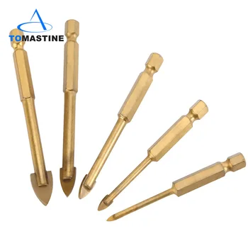 

5Pcs Glass Drill Bit Set Tungsten Carbide Tipped Ceramic Tile Cutter with 1/4" Hex Shank Power Tools Accessories