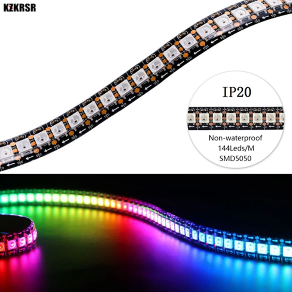 

DC5V 1M WS2812B 2812 144LEDs/M SMD5050 Colorful WS2812 Digital IC Pixel LED Strip Light RGB Non-Waterproof IP20 Waterproof IP67