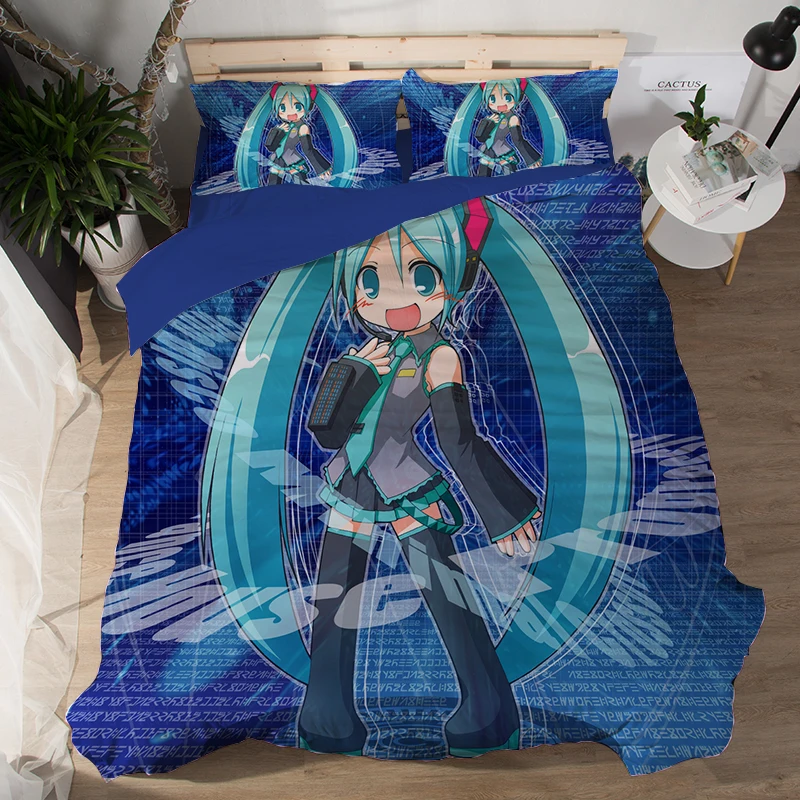 Japanese Anime Magical Mirai Hatsune Miku Bedding Set Bedcover Pillow Case 3/4PCS girls duvet cover sets cartoon blue bedclothes