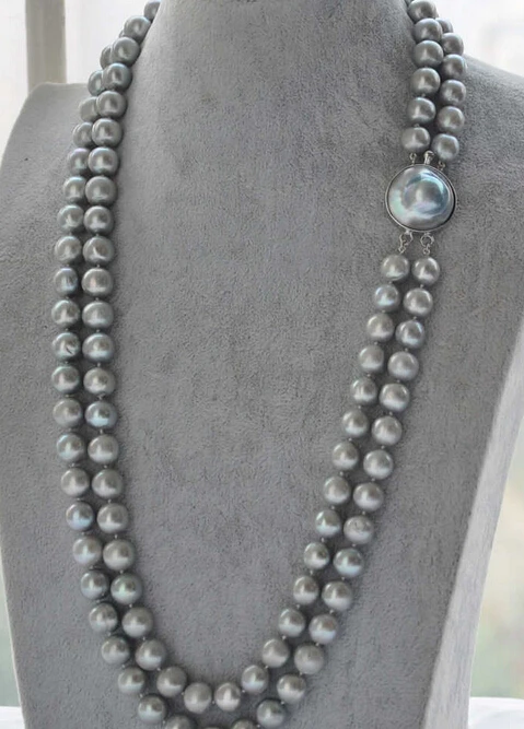 

Jewelr 005124 LUSTER A++ 2row 27" 11-12mm ROUND GRAY PEARL NECKLACE MABE