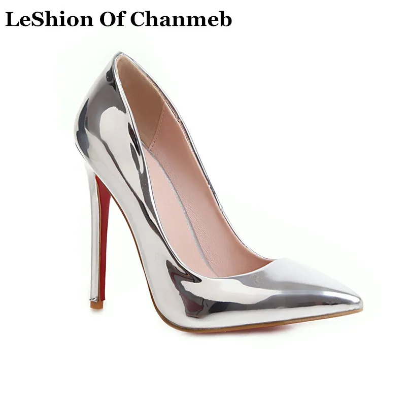 

2019 Sexy 12cm Thin High Heels Pointed Toe Pumps Woman Larger Size 43 44 45 46 47 48 Slip on Silver Party Pumps Women Gold Shoes