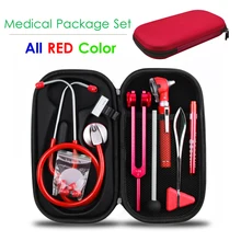 Медицинский Красный Жесткий чехол для хранения, Сумка с стетоскопом, отоскопом, вилкой, рефлекторным молотком, светодиодный фонарь, инструмент