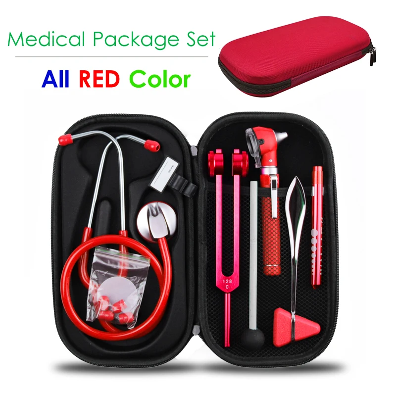 

Medical Red Hard Carrying Storage Case Bag Pouch with Stethoscope Otoscope Tuning Fork Reflex Hammer LED Penlight Torch Tool