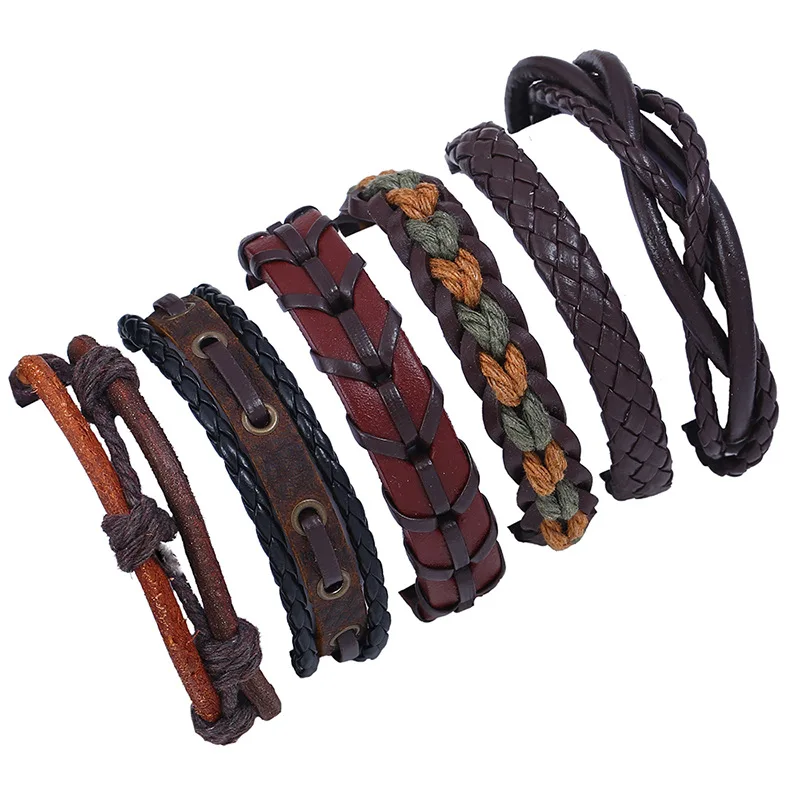 New Multi Leather Tibetan Buddhist Good Lucky Bracelets &amp Bangles For Women Men Handmade Braided Rope Adjustable 6pcs | Украшения и