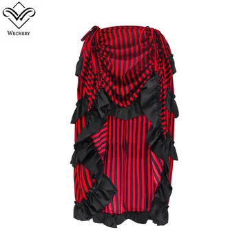 

Wechery Retro Gothic Skirt for Women New Arrival Stripe Pattern Pleated Skirts High Low Cut Out Design Victorian Style Costume