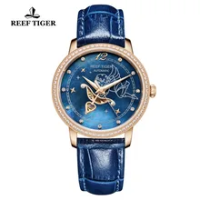 Reef Tiger/RT модные женские часы Reloj Mujer синий для набора, розовый, золотой любовник Бриллианты Женские часы Relogio Feminino RGA1550