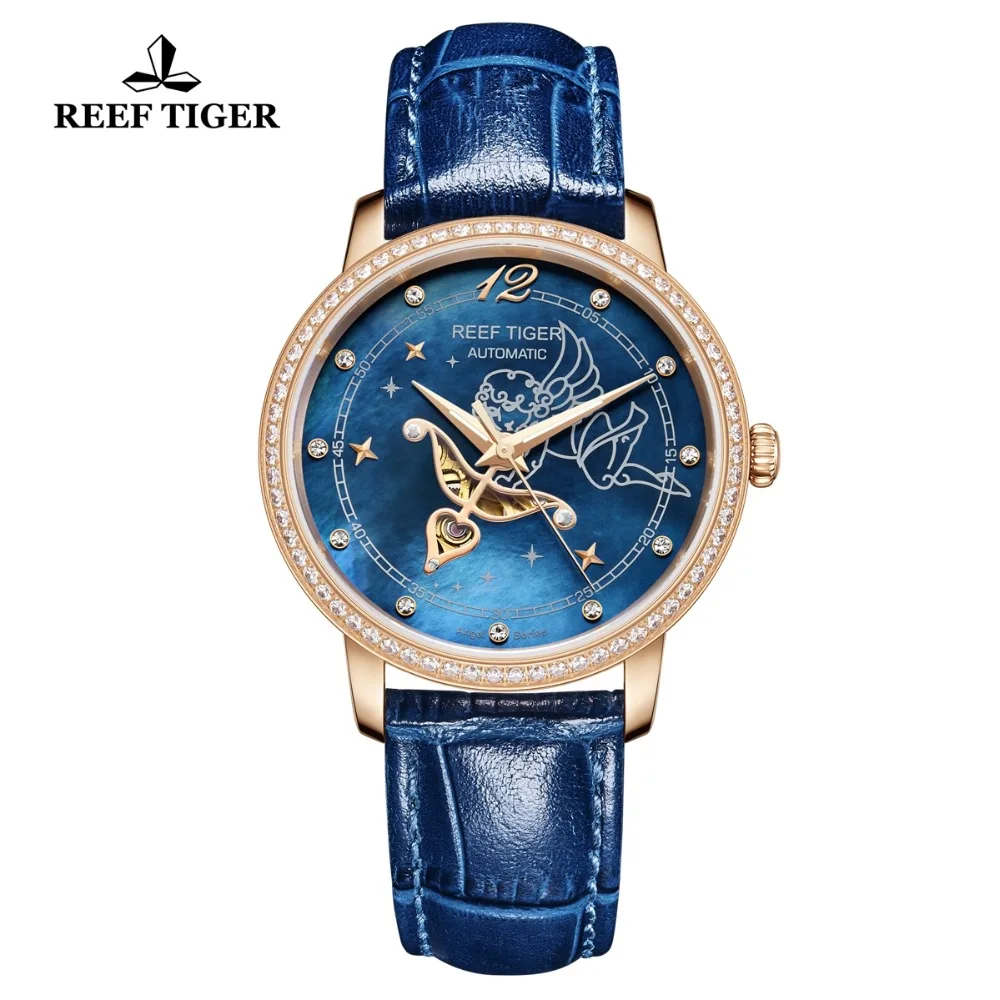 2019 Reef Tiger/RT модные женские часы Reloj Mujer синий для набора розовый золотой любовник