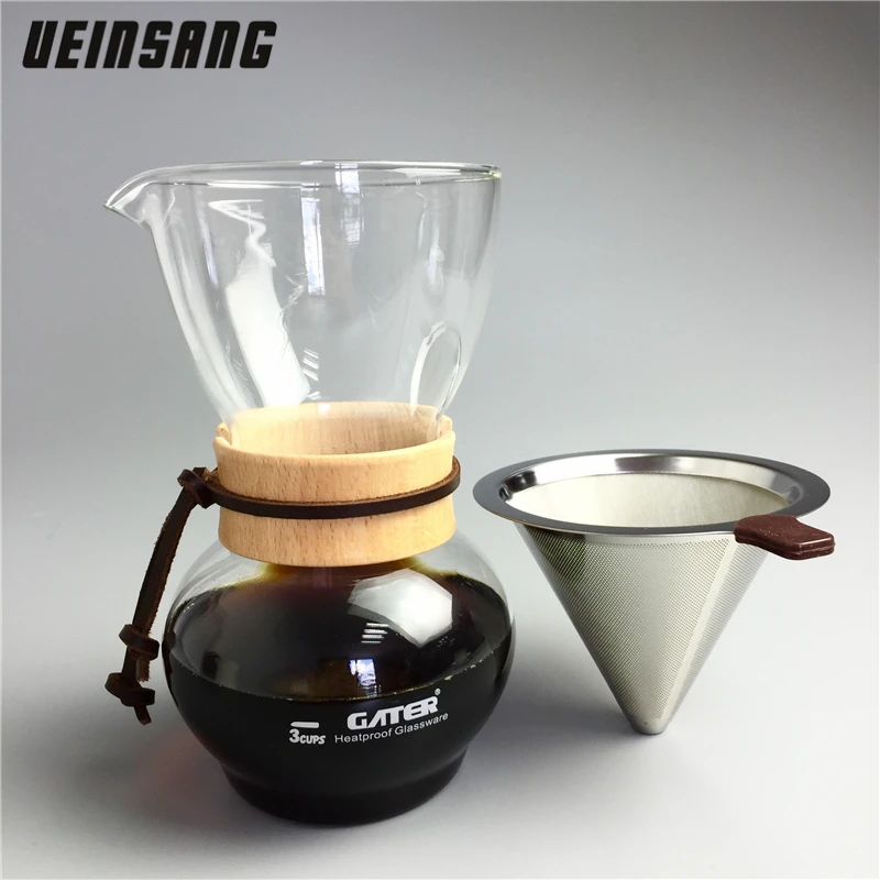 480CC Glass Coffee Drip Pot and Reusable Stainless Steel Filter Sets