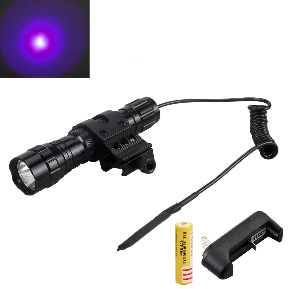 

Tactical 2000lm 501B UV LED Mini Flashlight Torch Hunting Purple Light+3600mAh 18650Battery+Charger+Pressure Switch Remote+Mount