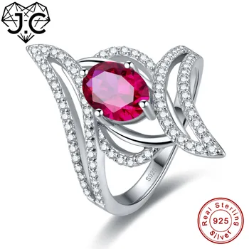 

J.C High Quality Ruby Spinel & Blue White Topaz 925 Sterling Silver Ring Size 6 7 8 9 For Women Engagement Wedding Fine Jewelry
