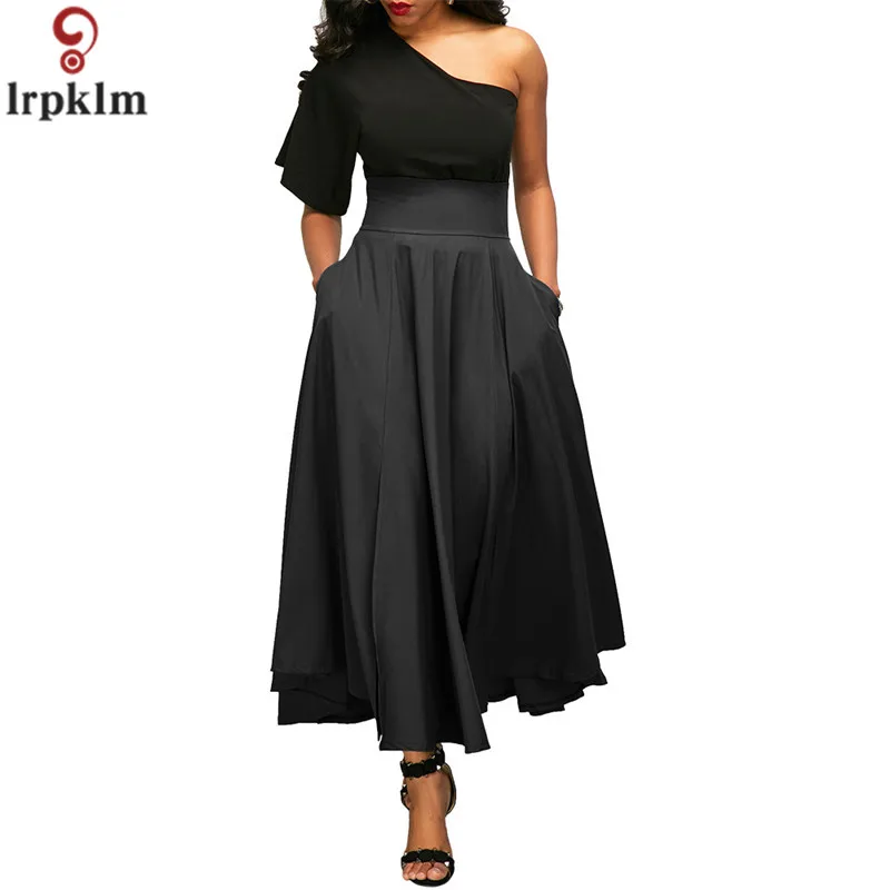 

Irregular Bare Shoulder Dress Woman Summer 2018 Europe-America Fashion Casual Party bodycon Dress Pure Color Maxi Dress CH131