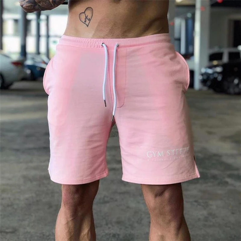 mens pink jogger shorts