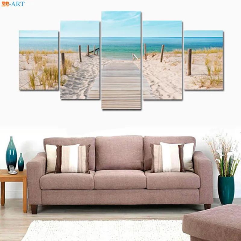 

Sea Beach Landscape Painting Canvas 5 Pieces Nature Pastel Wall Art Nursery Modular Pictures for Living Room Home Decor