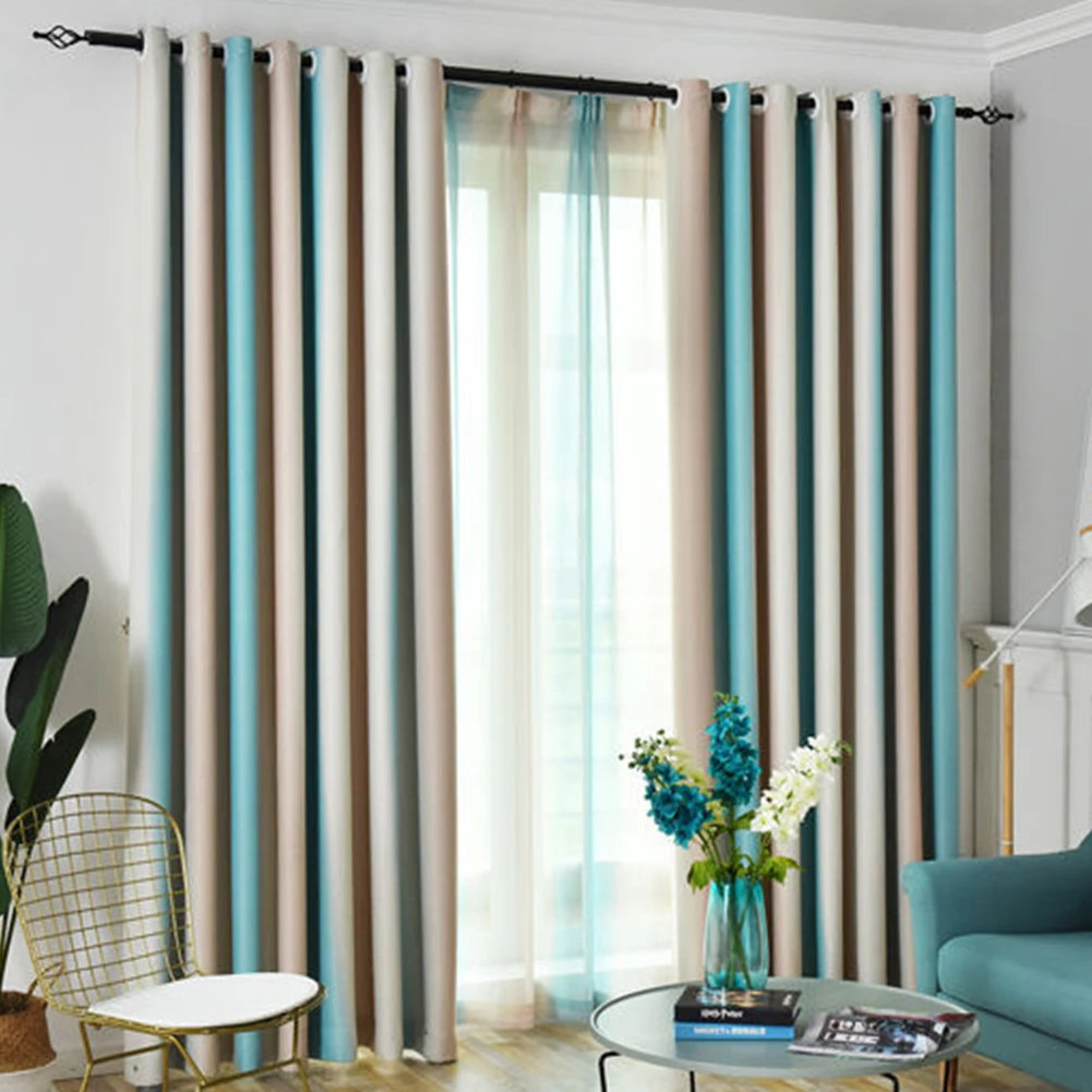 Drapes Living Room Hanging Colorful Rainbow Blackout Shading Striped Bedroom Tulle Window Curtain Elegant Modern Nordic Style