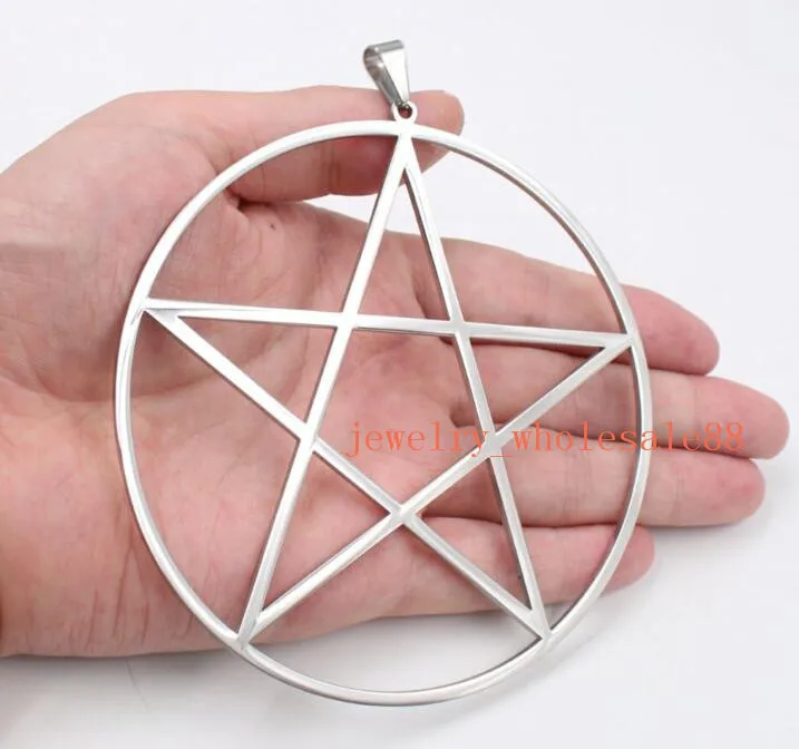 Большая большая 4 ''нержавеющая сталь полированная пентаграмма сатаническая поклонение кулон ожерелье без цепи