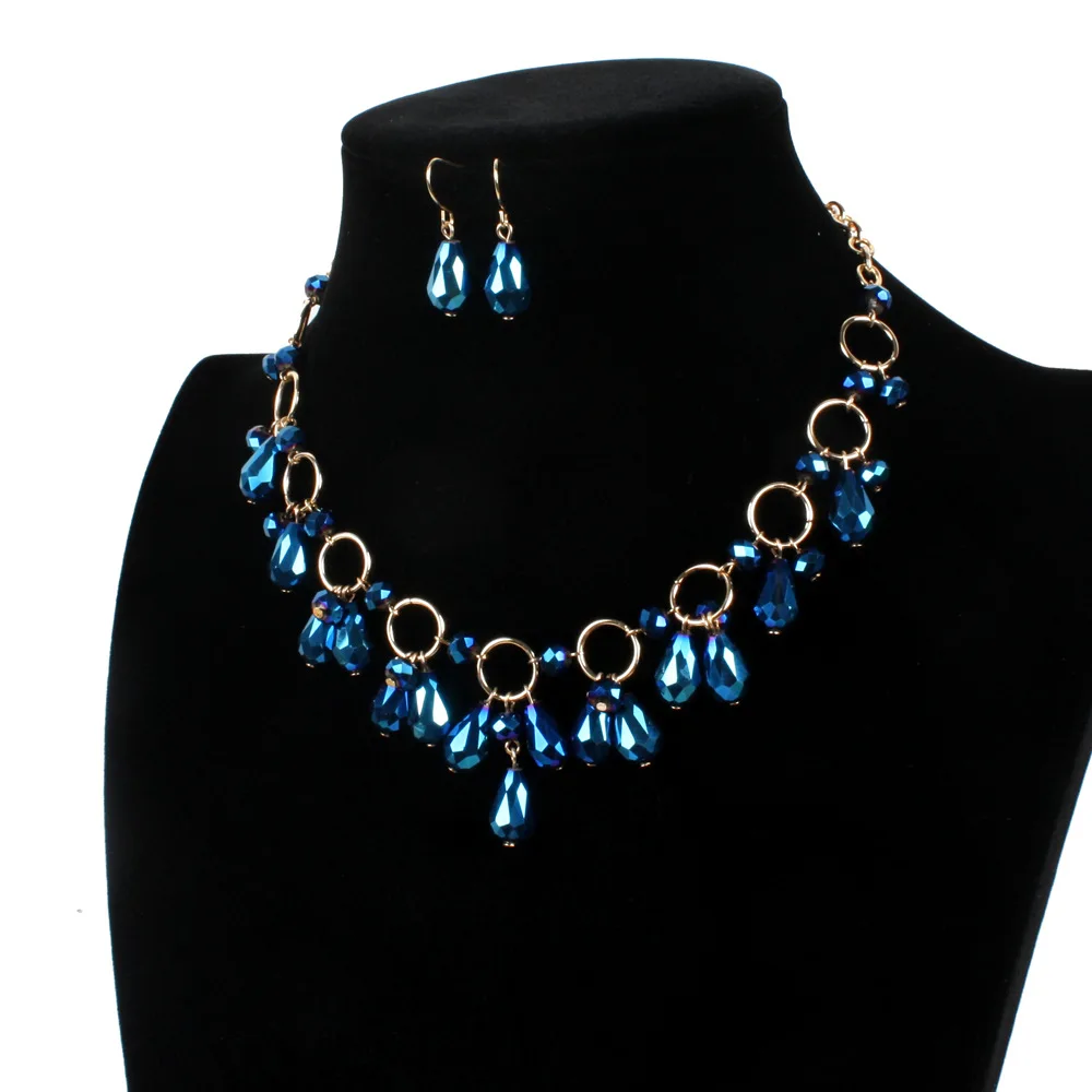 

Ziris Necklace and Earring Set Gold Plating Fancy Big Jewelry Water Drop Crystal Beads Handmade Women Female Party and Gift