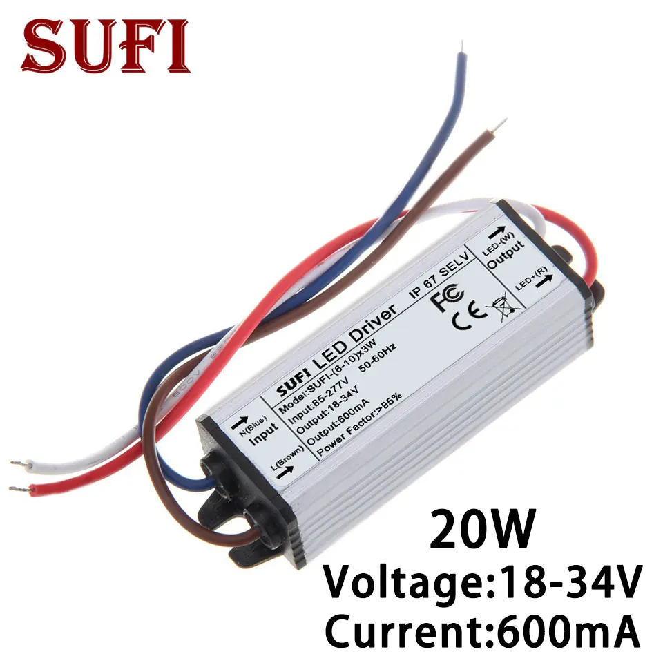 20 Вт Светодиодный драйвер AC85 277V до DC18 34V 600мА освещение Трансформатор выключатель