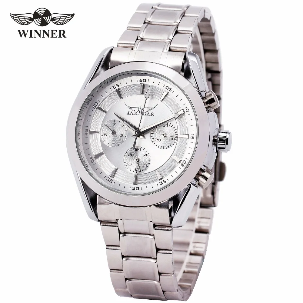 WINNER Men Classic Mechanical Wristwatch Stainless steel Strap Round Dial High Quality Sub Dials 238
