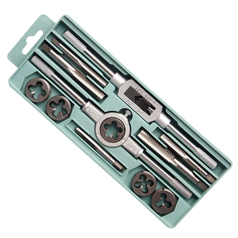 

12Pcs Tap Dies Set Carbon Steel Inch 1/2''-1/4'' NC Screw Thread Plugs Taps With Adjustable Wrench Screw Taps Hand Tools
