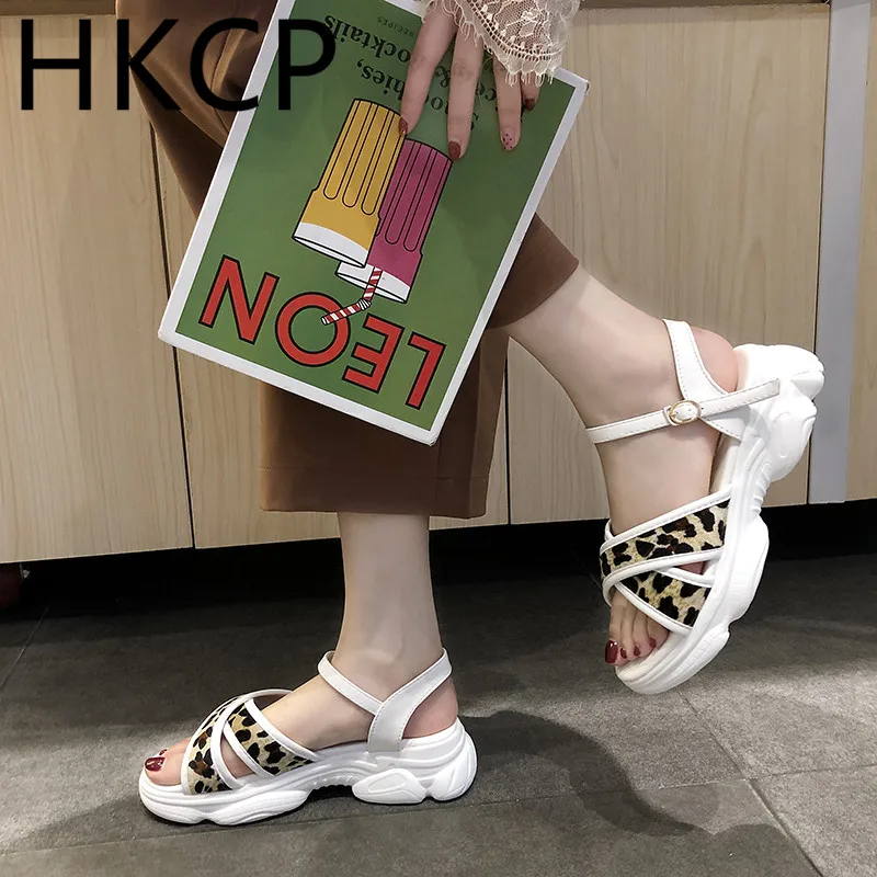 

HKCP Fashion Summer sandals for lady sea sponge cake Roman student versatile sports platform holiday beach shoes C160
